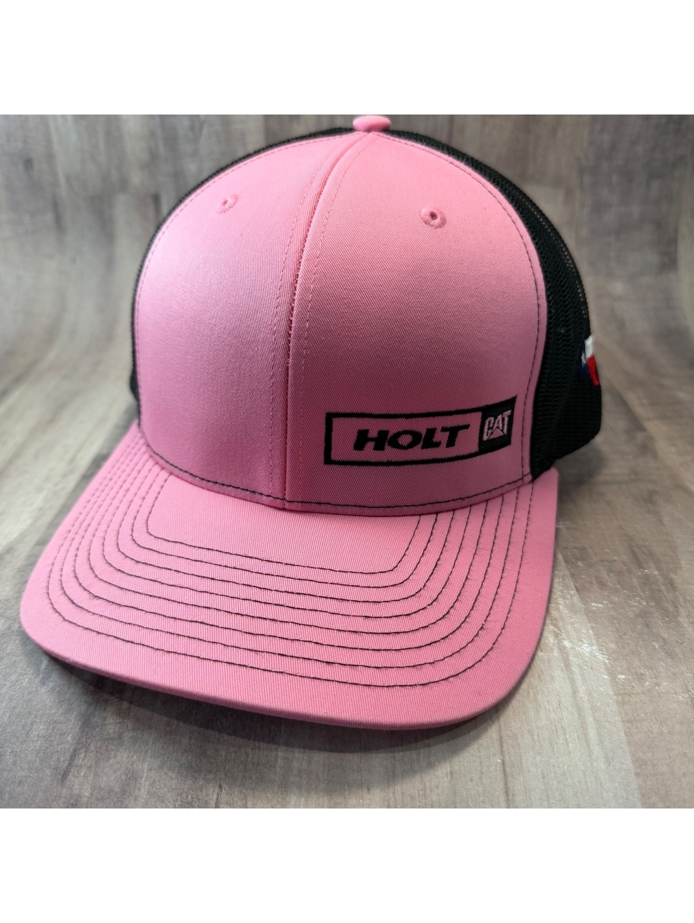 CAT Holt Texas Pink & Black Trucker Hat Caterpillar Cap Texas Flag Richardson